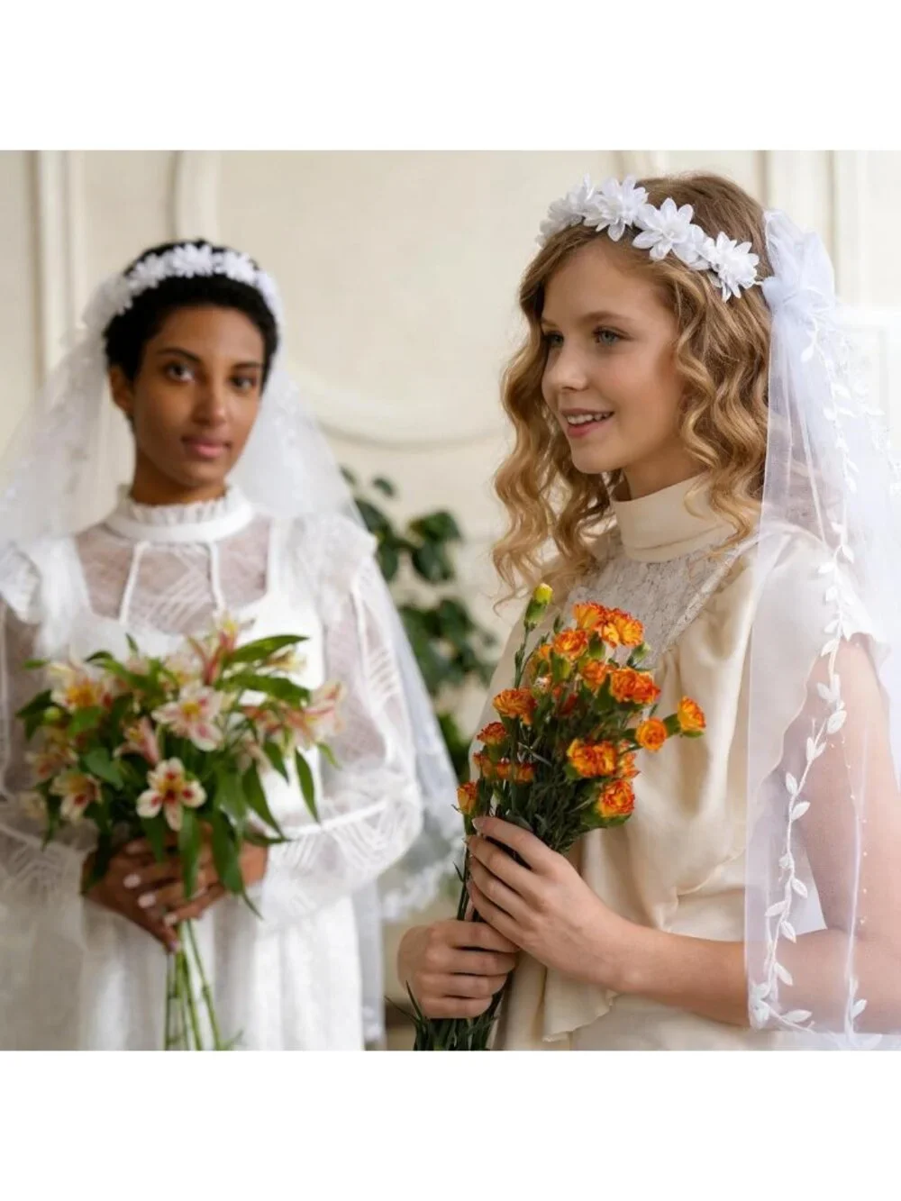 Elegant Flower Girl Headband Set with Veil & Pearls - Perfect for Weddings